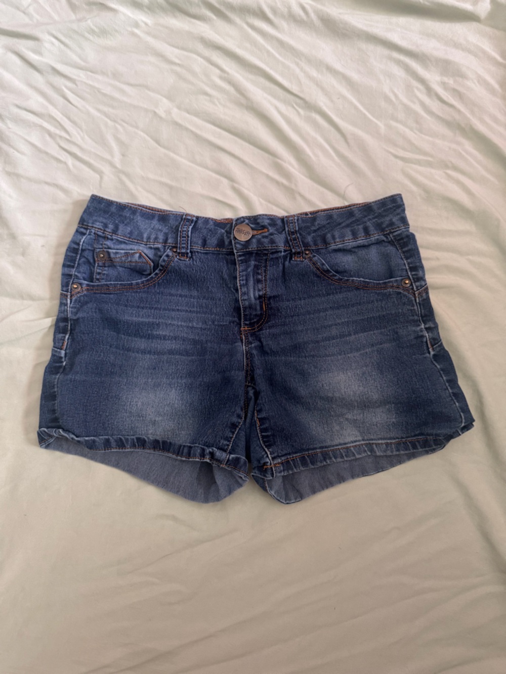 Women's Mid-Rise Dark Blue Denim Shorts